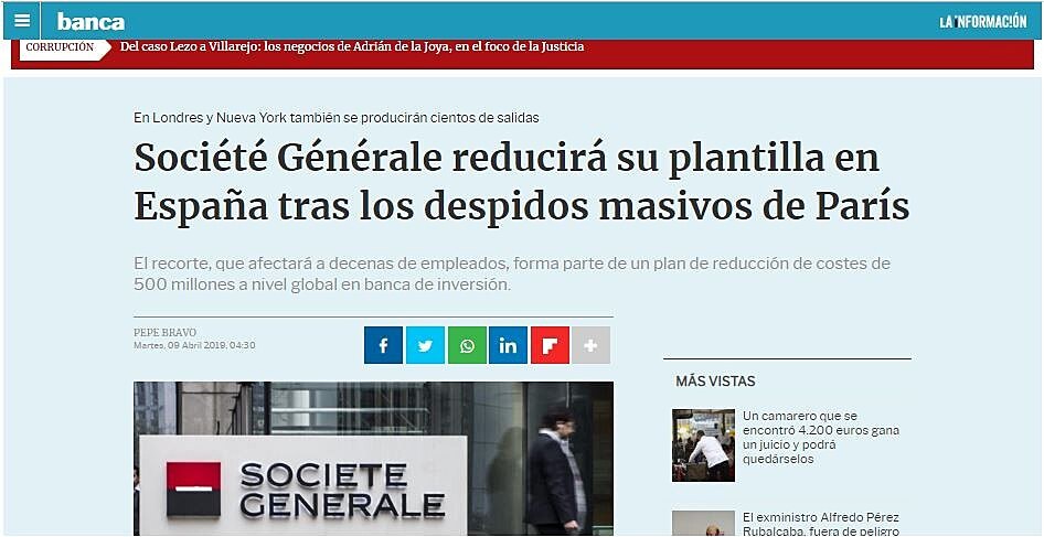 Socit Gnrale reducir su plantilla en Espaa tras los despidos masivos de Pars